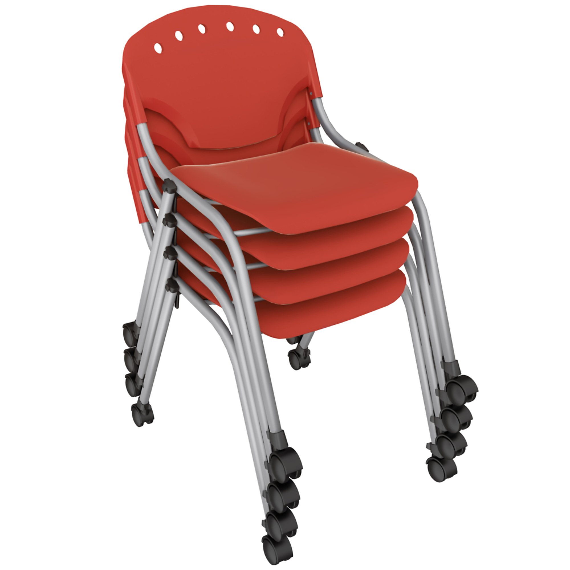 Regency Rico Classroom Training Mobile Stack Chair — Armless, Red, 4-Pack, 330-Lb. Capacity, Model# K305-RD-4PK